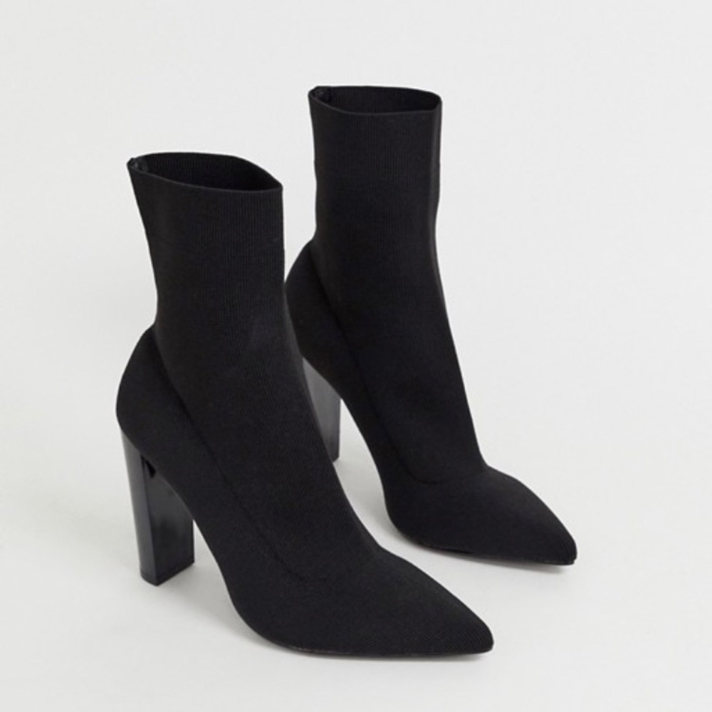 Black Block Heel Sock Boot